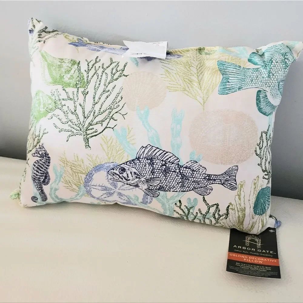 Arbor Gate 13x17 Colored Throw Pillow Home Decor Coral Star Fish Shell Sea Horse